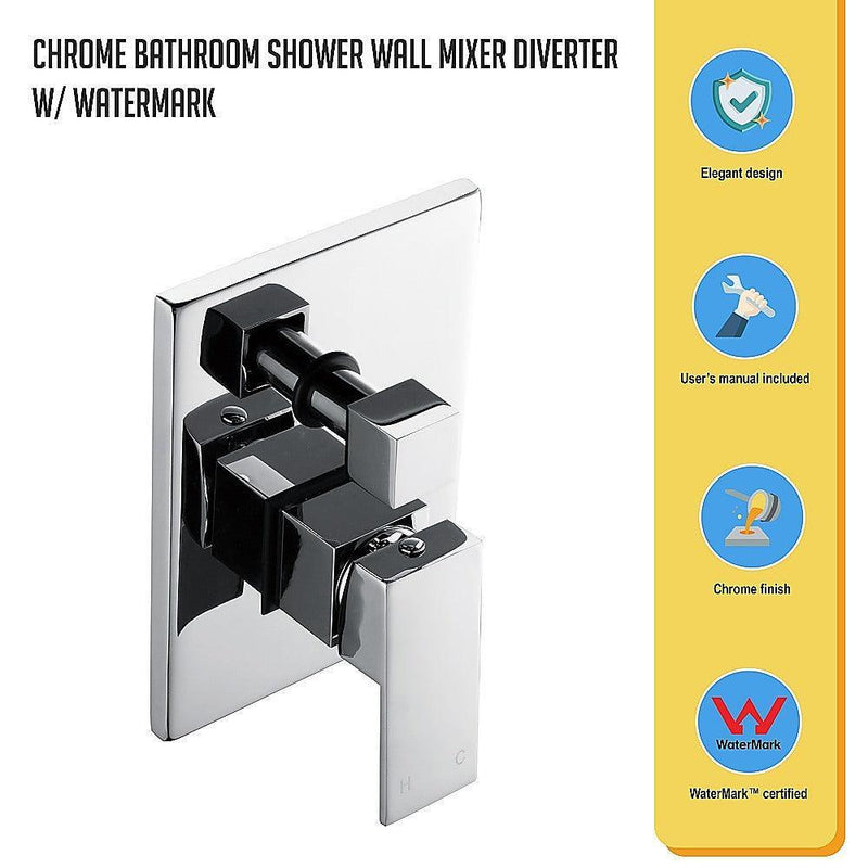 Chrome Bathroom Shower Wall Mixer Diverter w/ WaterMark - John Cootes