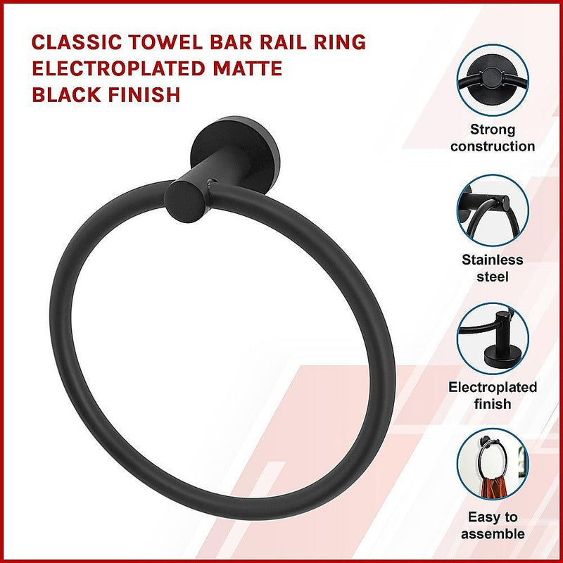 Classic Towel Bar Rail Ring Electroplated Matte Black Finish - John Cootes