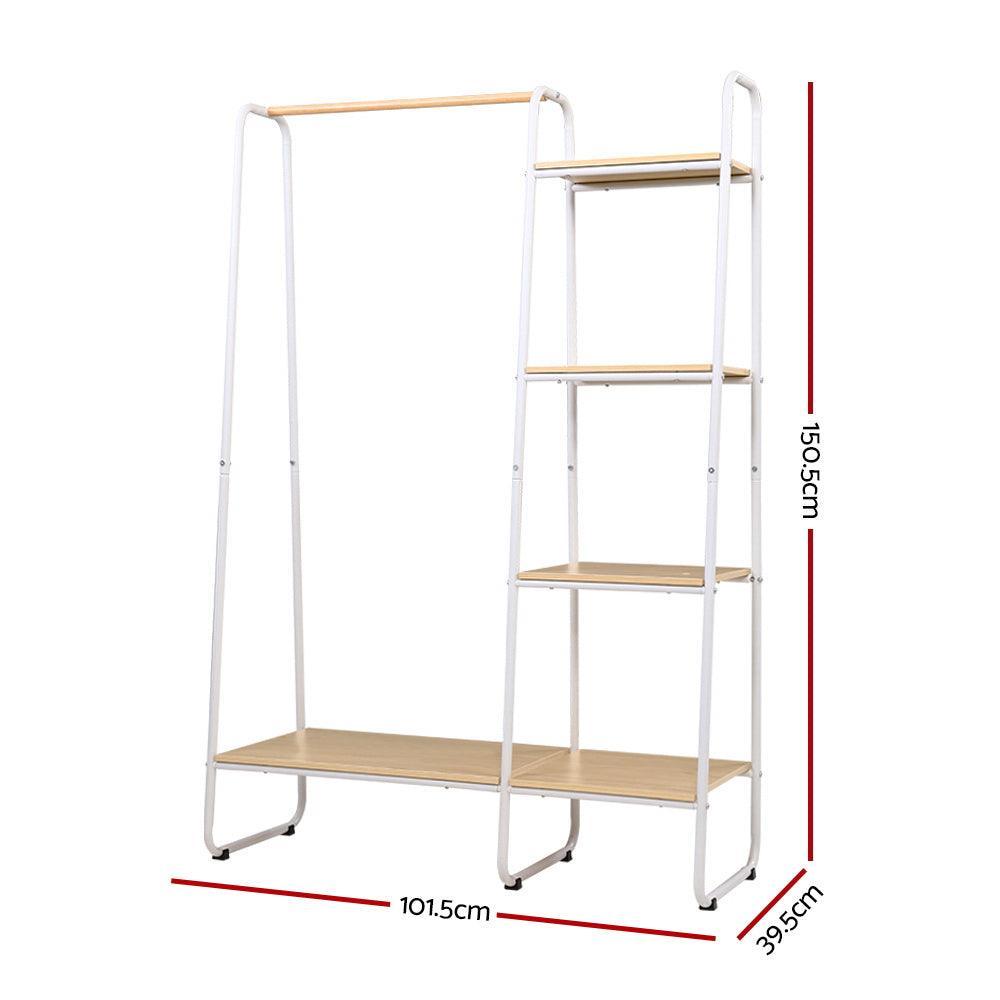 Closet Storage Rack Clothes Hanger Shelf Garment Rail Stand Wardrobe Organiser White - John Cootes