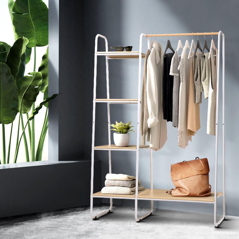 Closet Storage Rack Clothes Hanger Shelf Garment Rail Stand Wardrobe Organiser White - John Cootes