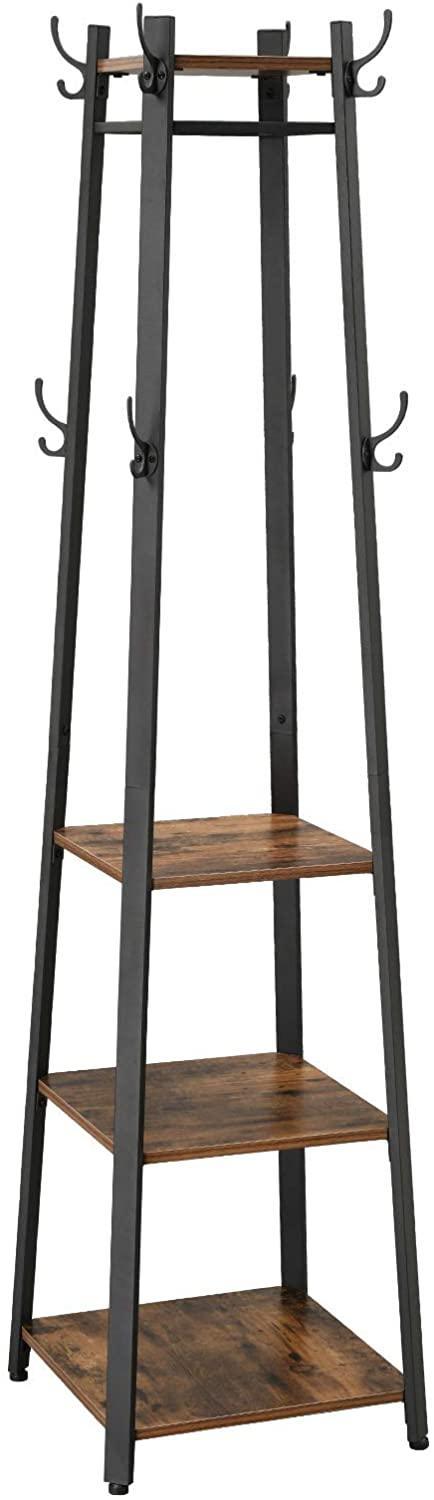 Coat Rack with 3 Shelves with Hooks Rustic Brown and Black - John Cootes