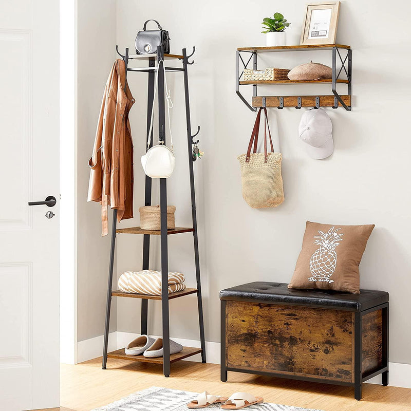 Coat Rack with 3 Shelves with Hooks Rustic Brown and Black - John Cootes