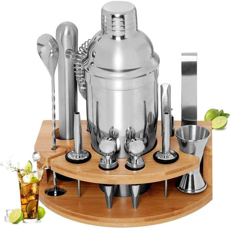 Cocktail Shaker Set Bartender Kit with Bamboo frame and 12 Pieces Stainless Steel Bar Tool Set - John Cootes