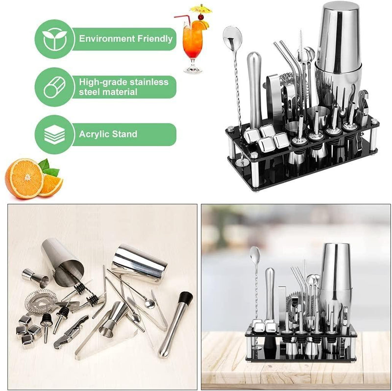 Cocktail Shaker Set Boston 23-Piece Stainless Steel and Professional Bar Tools for Drink Mixing - John Cootes