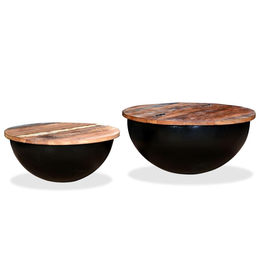 Coffee Table Set 2 Pieces Solid Reclaimed Wood Black Bowl Shape - John Cootes