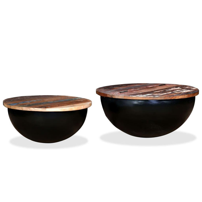 Coffee Table Set 2 Pieces Solid Reclaimed Wood Black Bowl Shape - John Cootes