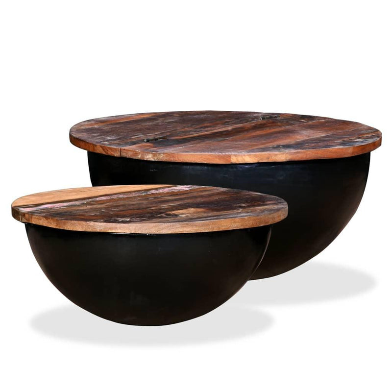 Coffee Table Set 2 Pieces Solid Reclaimed Wood Black Bowl Shape - John Cootes