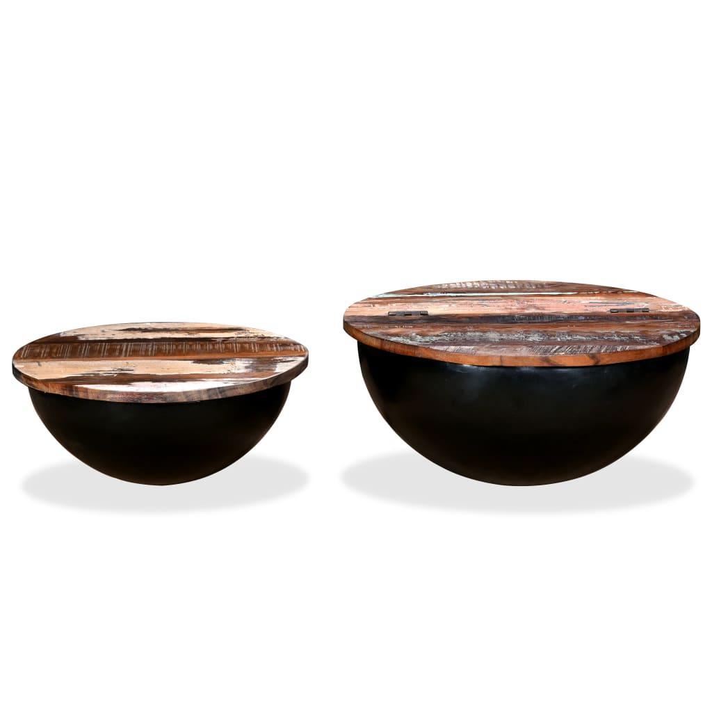 Coffee Table Set 2 Pieces Solid Reclaimed Wood Black Bowl Shape - John Cootes