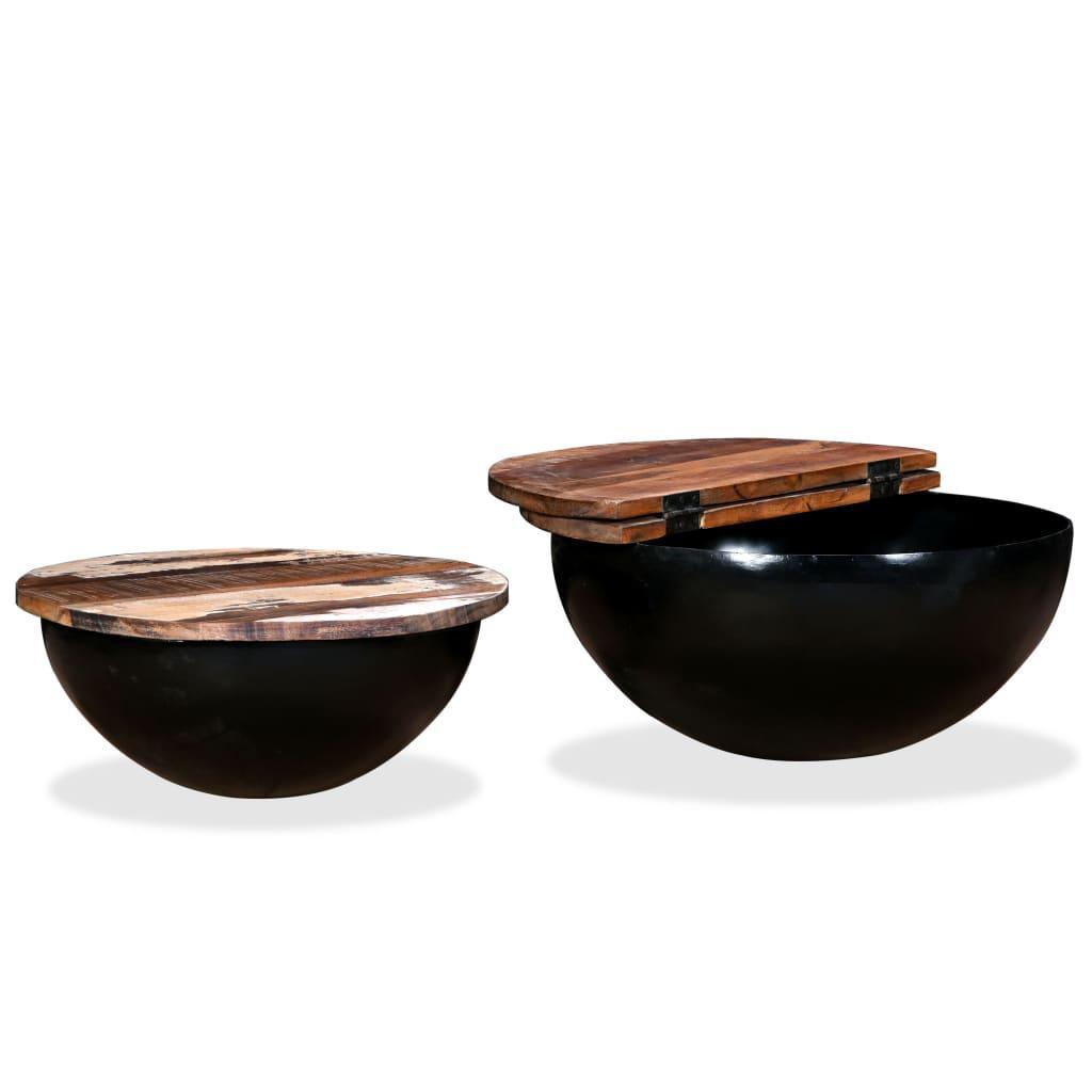 Coffee Table Set 2 Pieces Solid Reclaimed Wood Black Bowl Shape - John Cootes