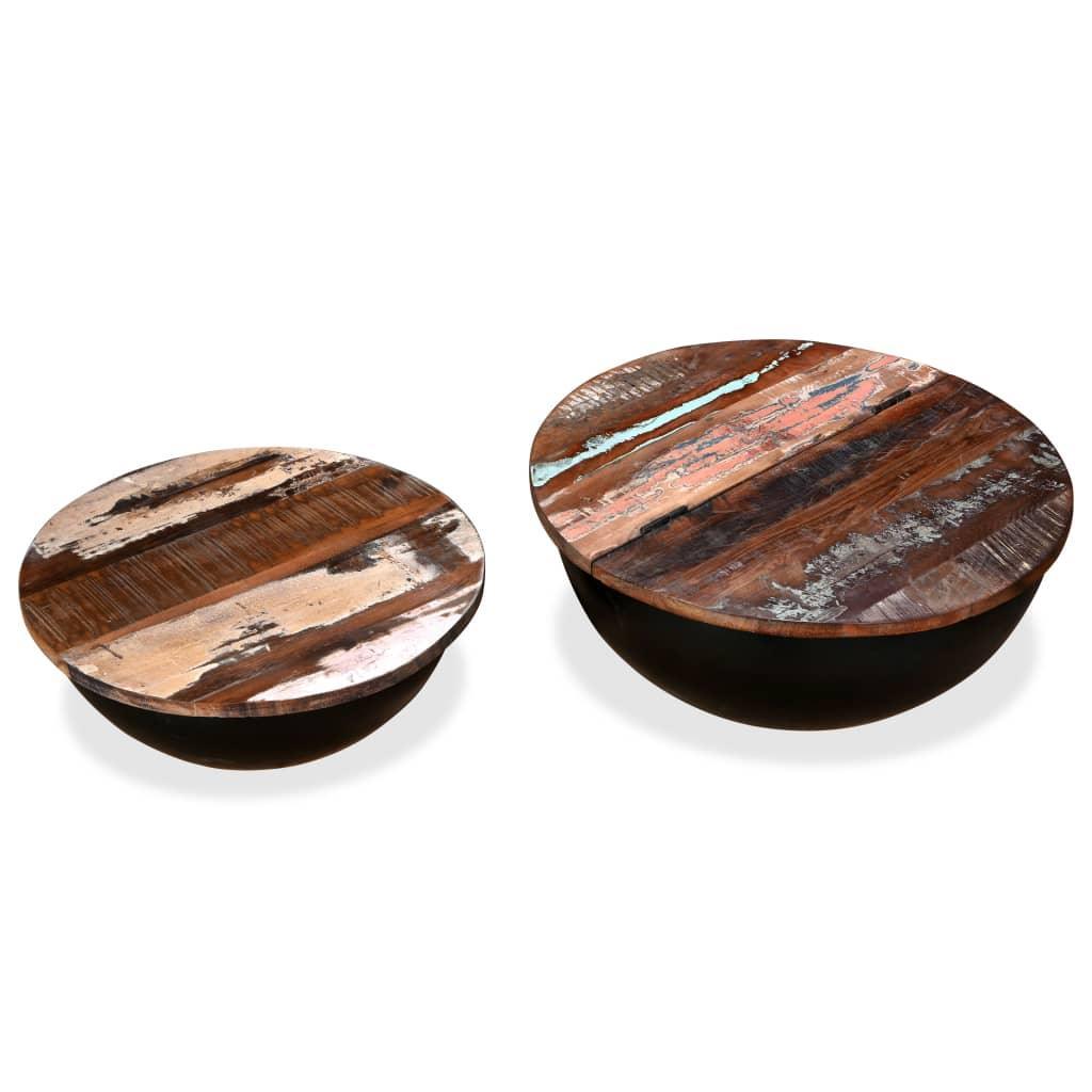 Coffee Table Set 2 Pieces Solid Reclaimed Wood Black Bowl Shape - John Cootes