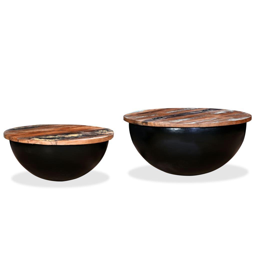 Coffee Table Set 2 Pieces Solid Reclaimed Wood Black Bowl Shape - John Cootes