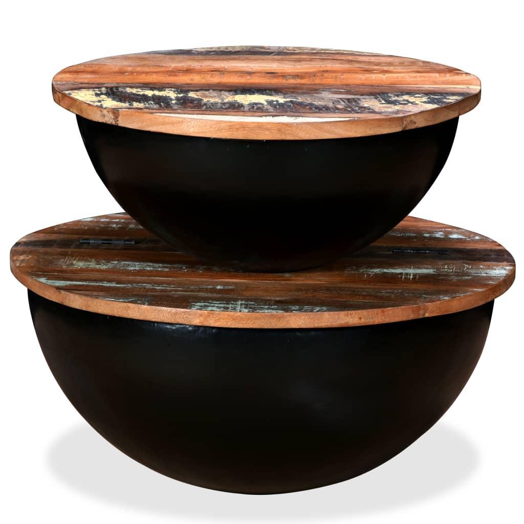 Coffee Table Set 2 Pieces Solid Reclaimed Wood Black Bowl Shape - John Cootes