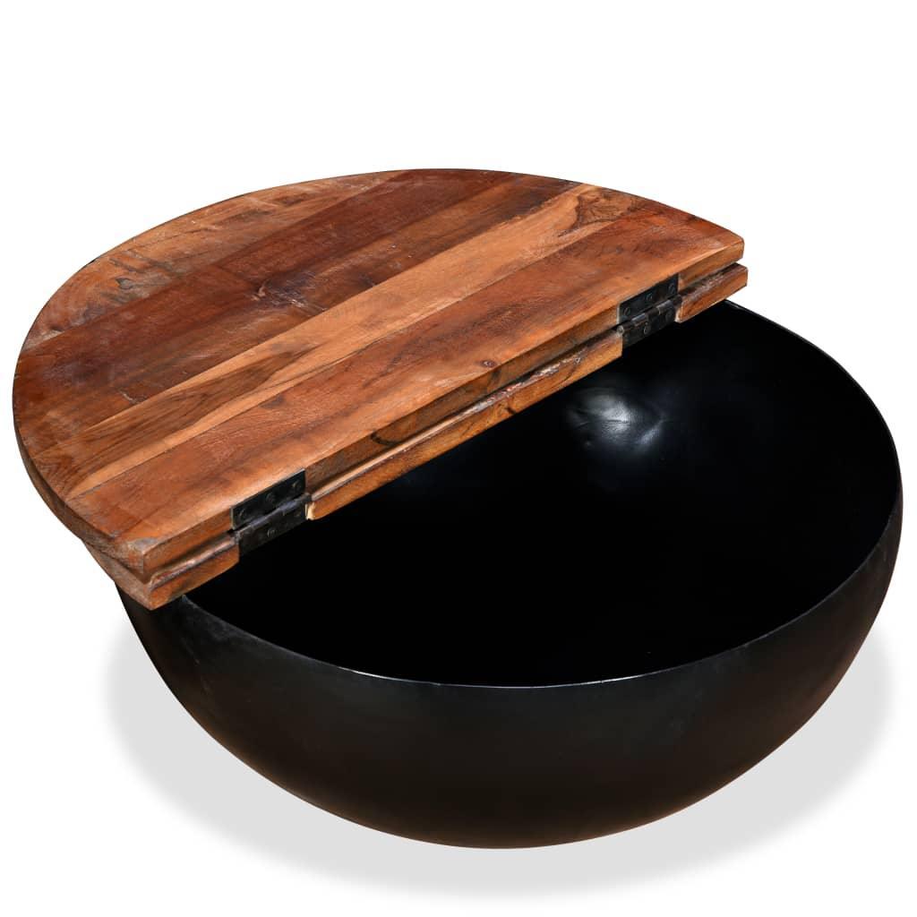 Coffee Table Set 2 Pieces Solid Reclaimed Wood Black Bowl Shape - John Cootes