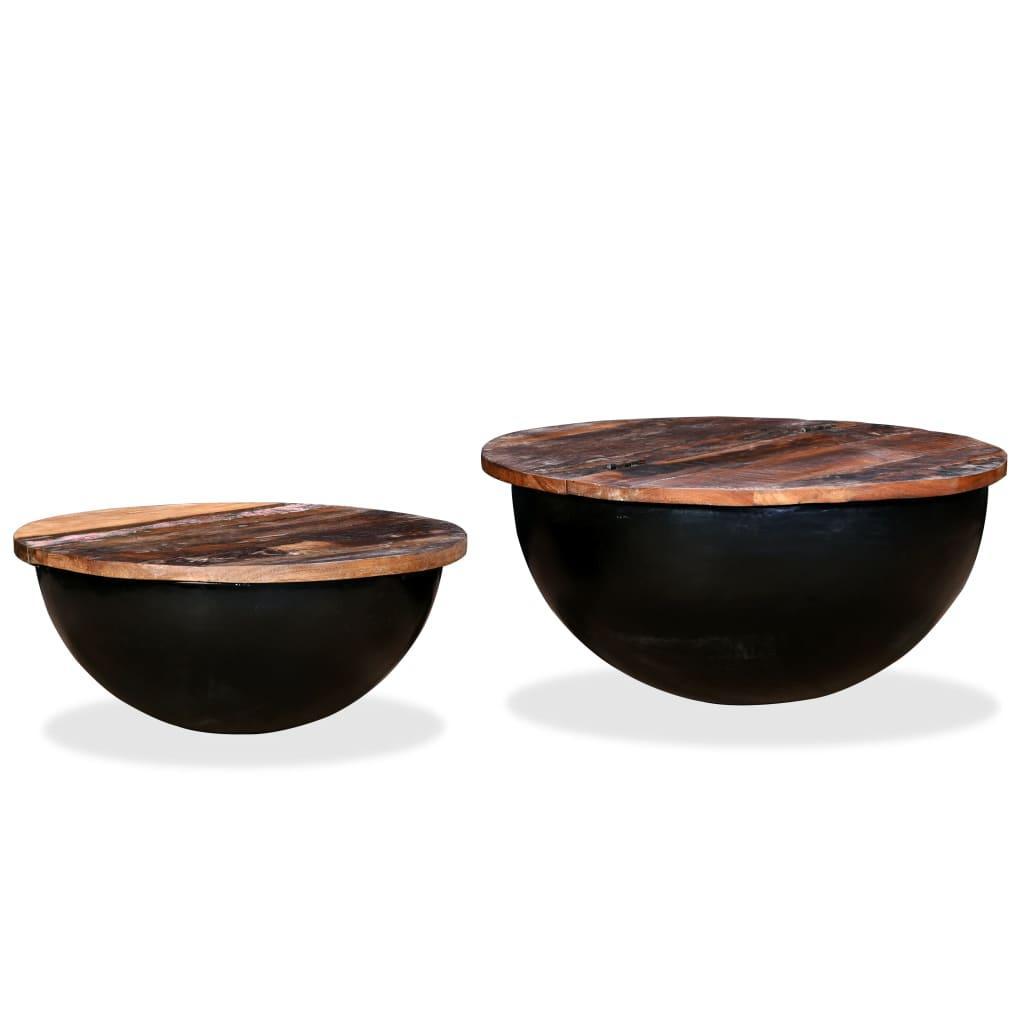 Coffee Table Set 2 Pieces Solid Reclaimed Wood Black Bowl Shape - John Cootes