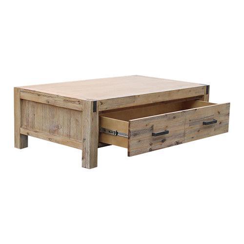 Coffee Table Solid Acacia Wood & Veneer 1 Drawers Storage Oak Colour - John Cootes