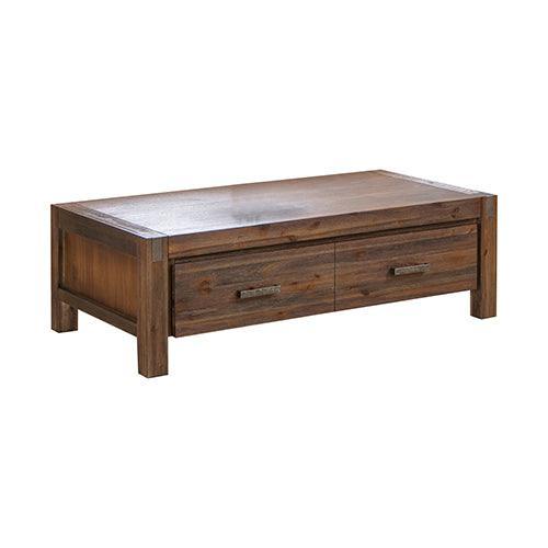 Coffee Table Solid Acacia Wood & Veneer 2 Drawers Storage Chocolate Colour - John Cootes