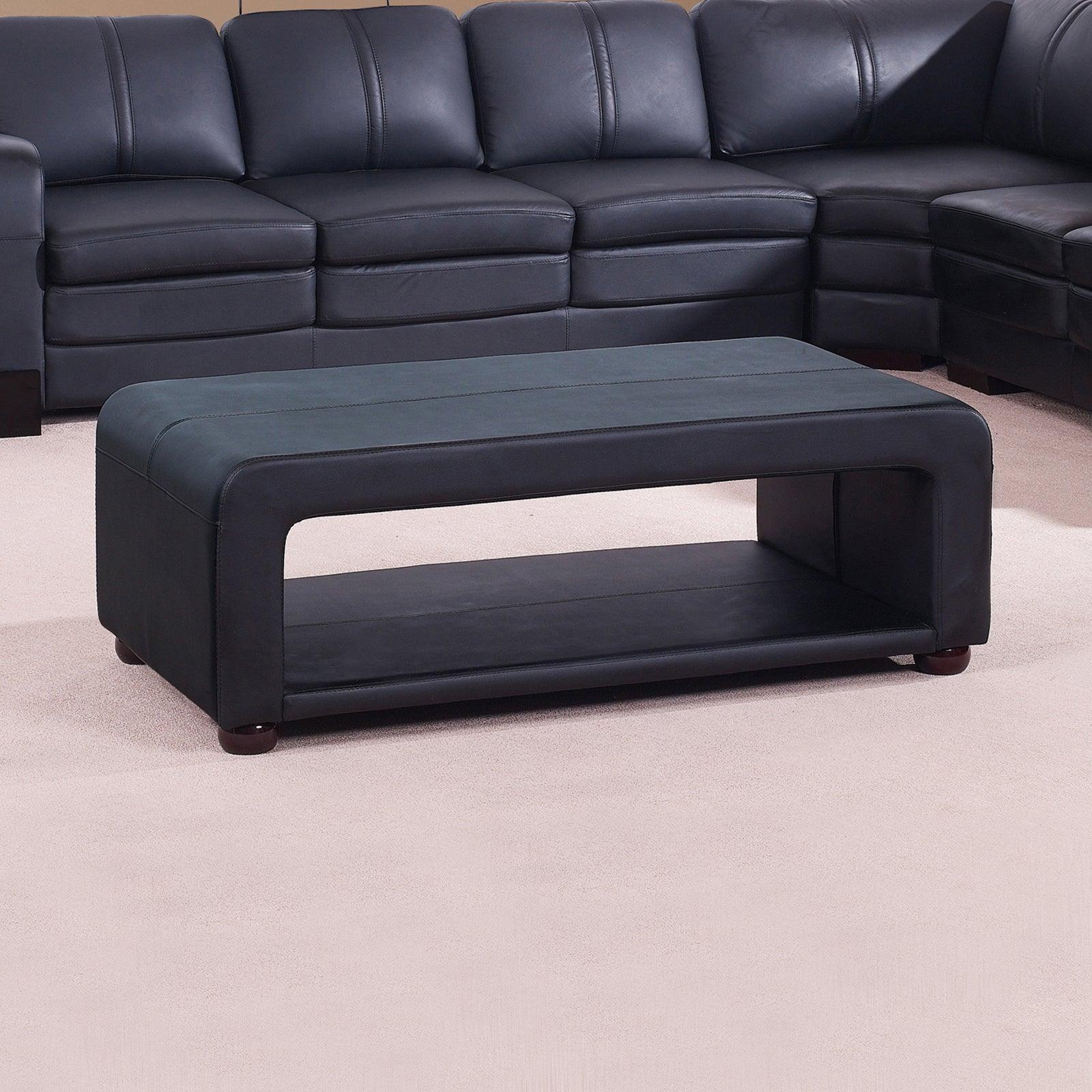 Coffee Table Upholstered PU Leather in Black Colour with open storage - John Cootes