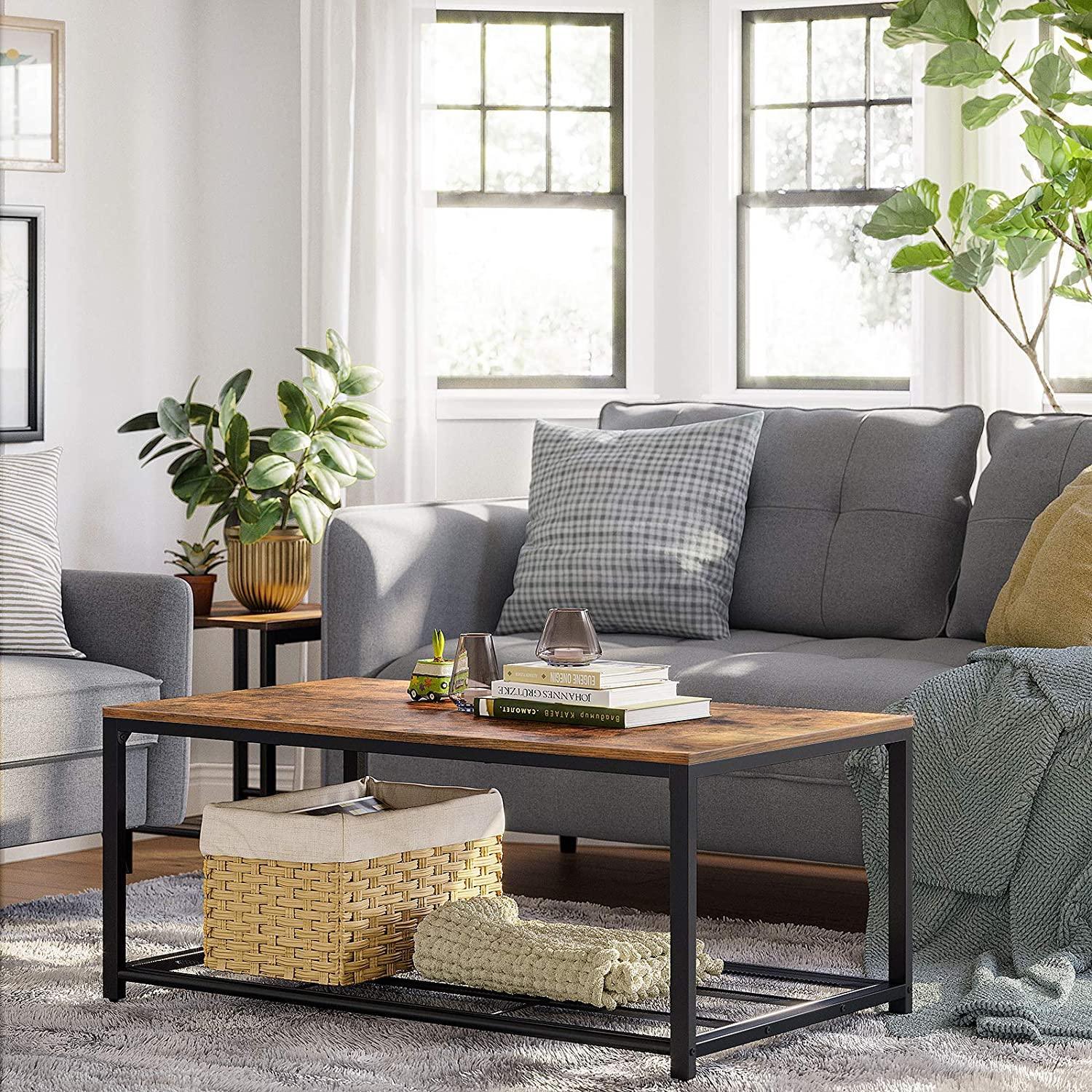 Coffee Table with Dense Mesh Shelf Rustic Brown - John Cootes