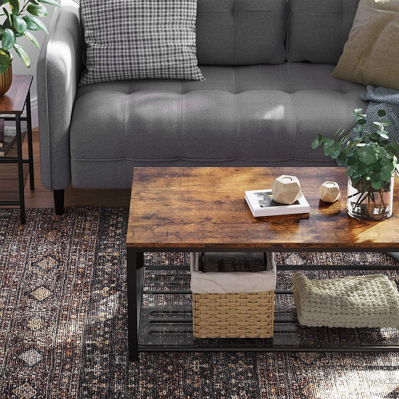 Coffee Table with Dense Mesh Shelf Rustic Brown - John Cootes