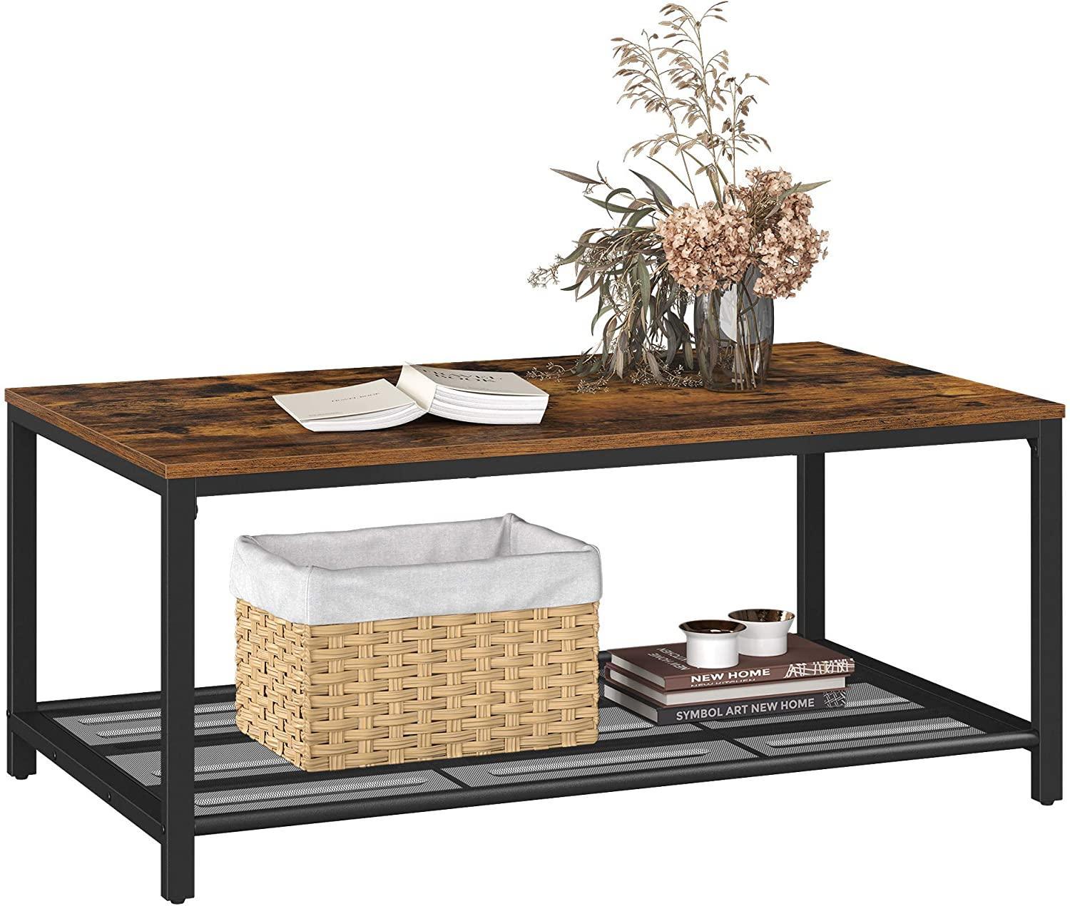 Coffee Table with Dense Mesh Shelf Rustic Brown - John Cootes