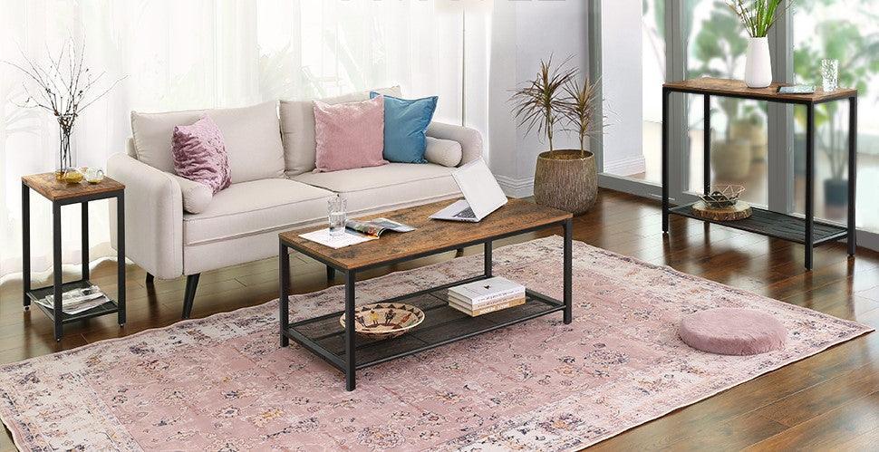 Coffee Table with Dense Mesh Shelf Rustic Brown - John Cootes