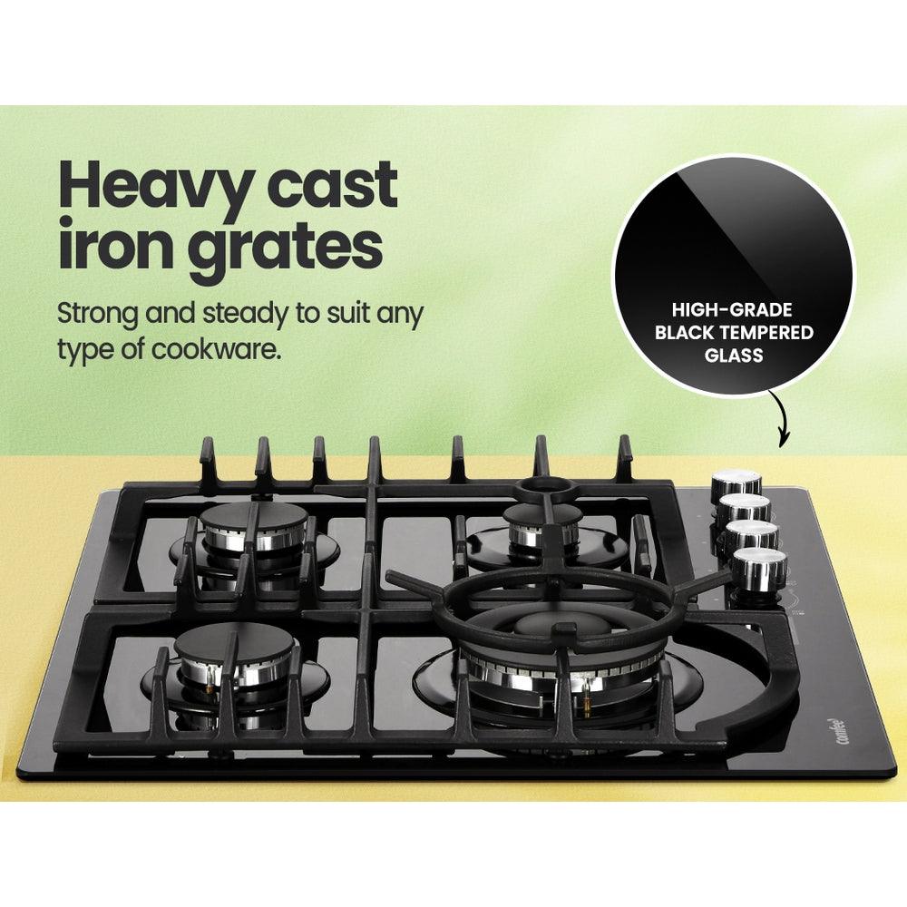 Comfee 60cm Gas Cooktop 4 Burners Kitchen Gas Hob Trivets Stove Cook Top Black - John Cootes