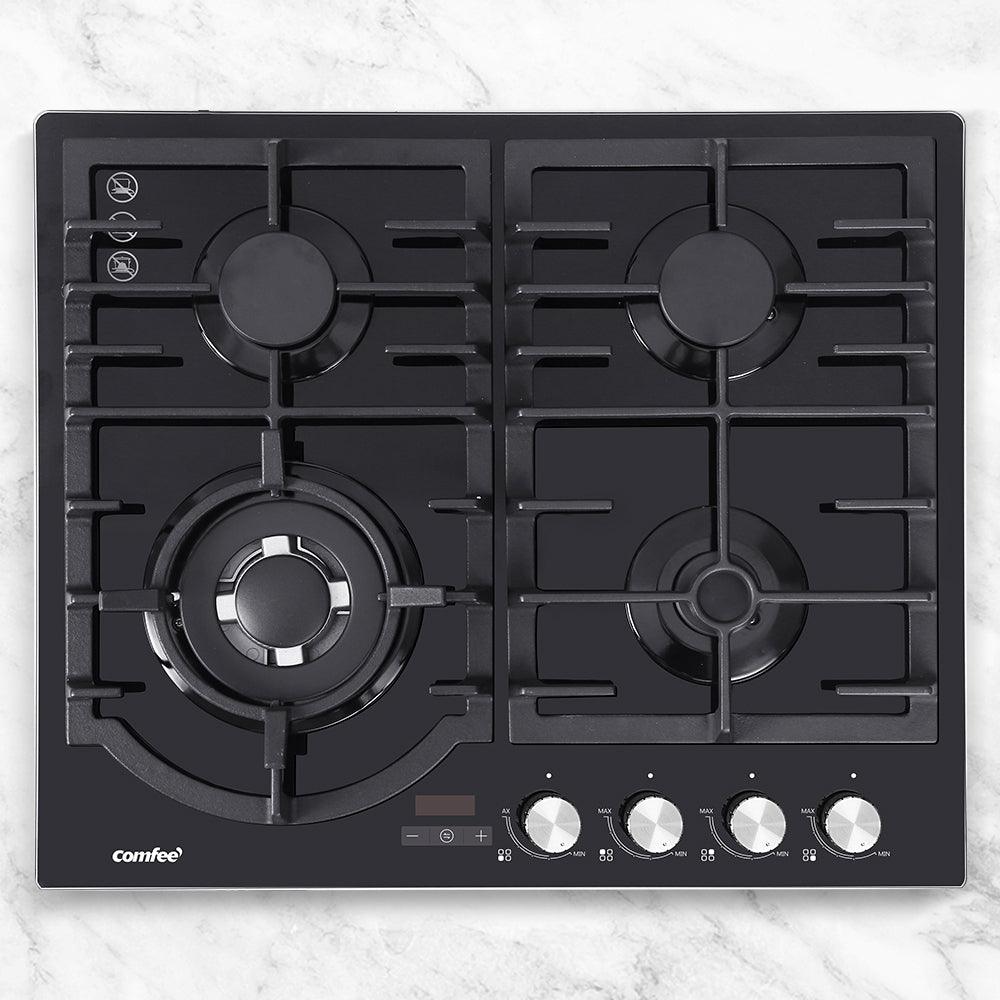 Comfee 60cm Gas Cooktop 4 Burners Kitchen Gas Hob Trivets Stove Cook Top Black - John Cootes