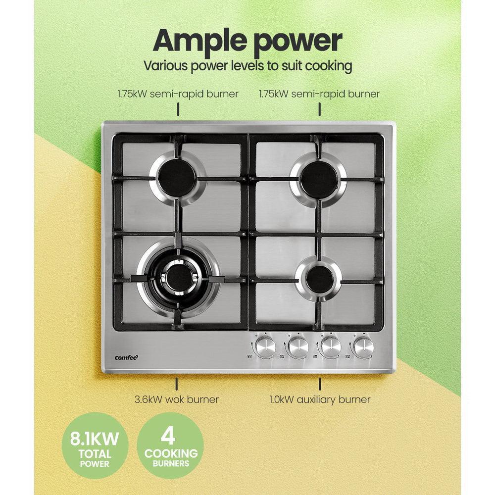 Comfee 60cm Gas Cooktop Stainless Steel 4 Burners Kitchen Stove Cook Top NG LPG - John Cootes