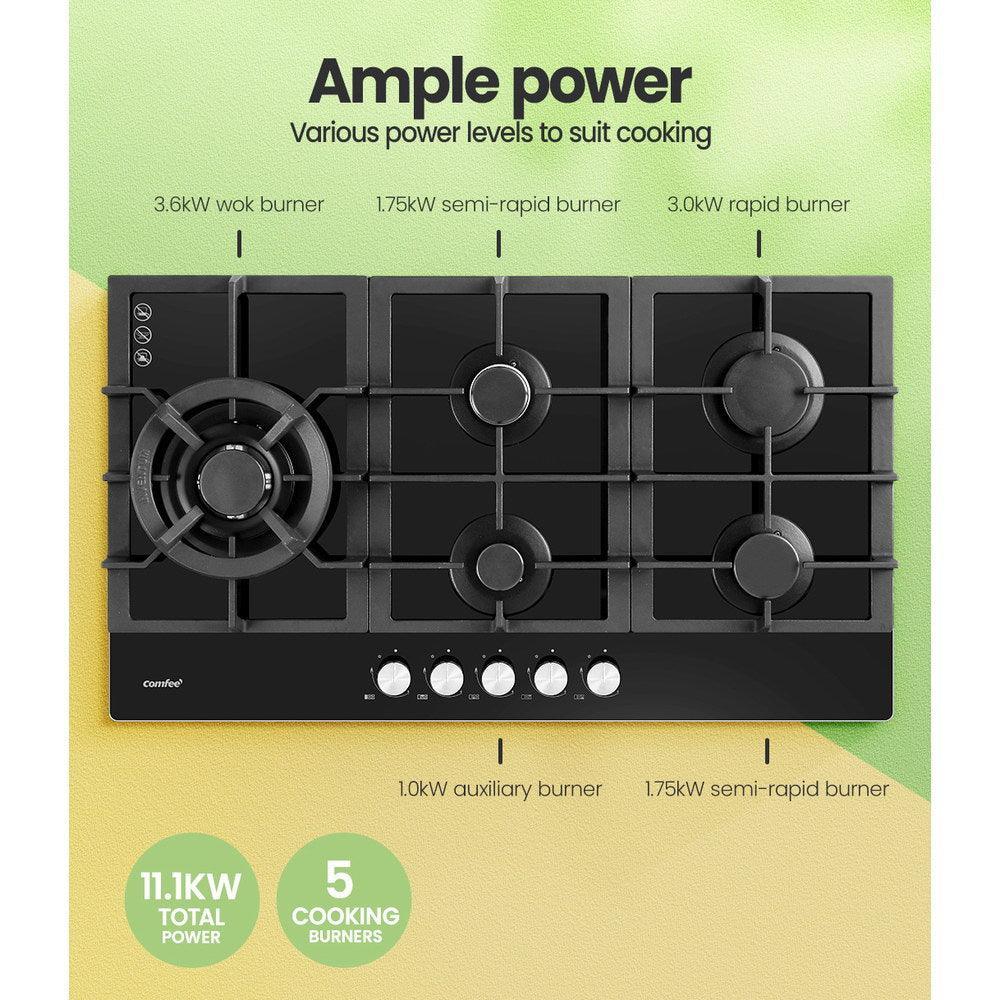 Comfee Gas Cooktop 5 Burner Kitchen Gas Hob Cook Top Trivets Stove Black NG LPG - John Cootes