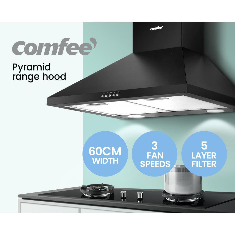 Comfee Rangehood 600mm Range Hood Home Kitchen Wall Mount Canopy 60cm Black - John Cootes