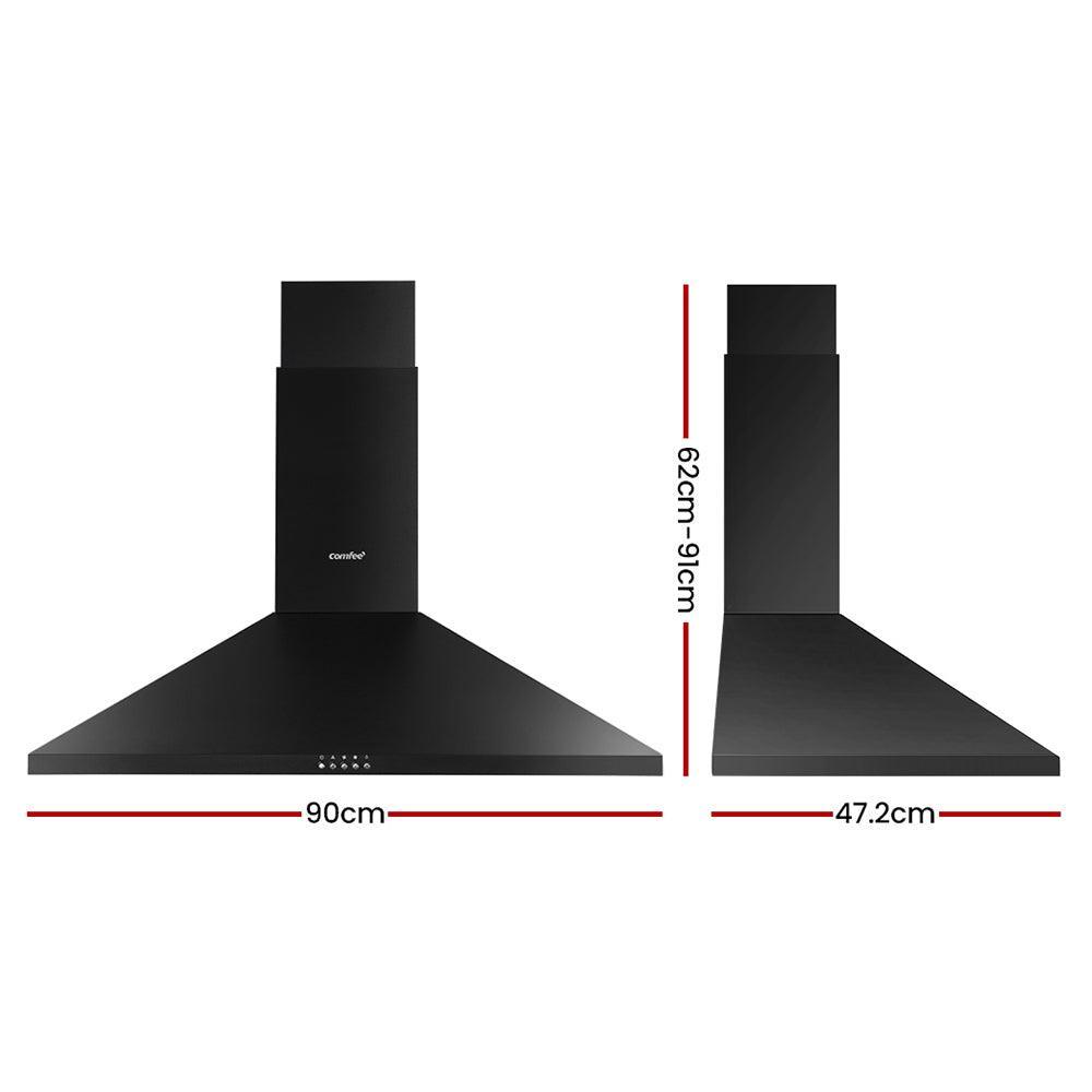 Comfee Rangehood 900mm Range Hood Home Kitchen Wall Mount Canopy 90cm Black - John Cootes