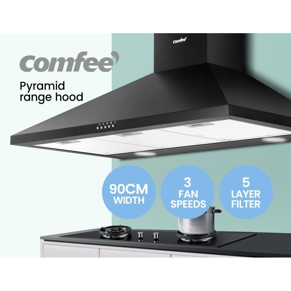 Comfee Rangehood 900mm Range Hood Home Kitchen Wall Mount Canopy 90cm Black - John Cootes