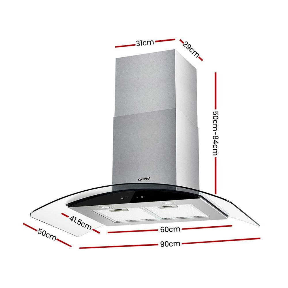 Comfee Rangehood 900mm Range Hood Stainless Steel LED Glass Home Kitchen Canopy - John Cootes