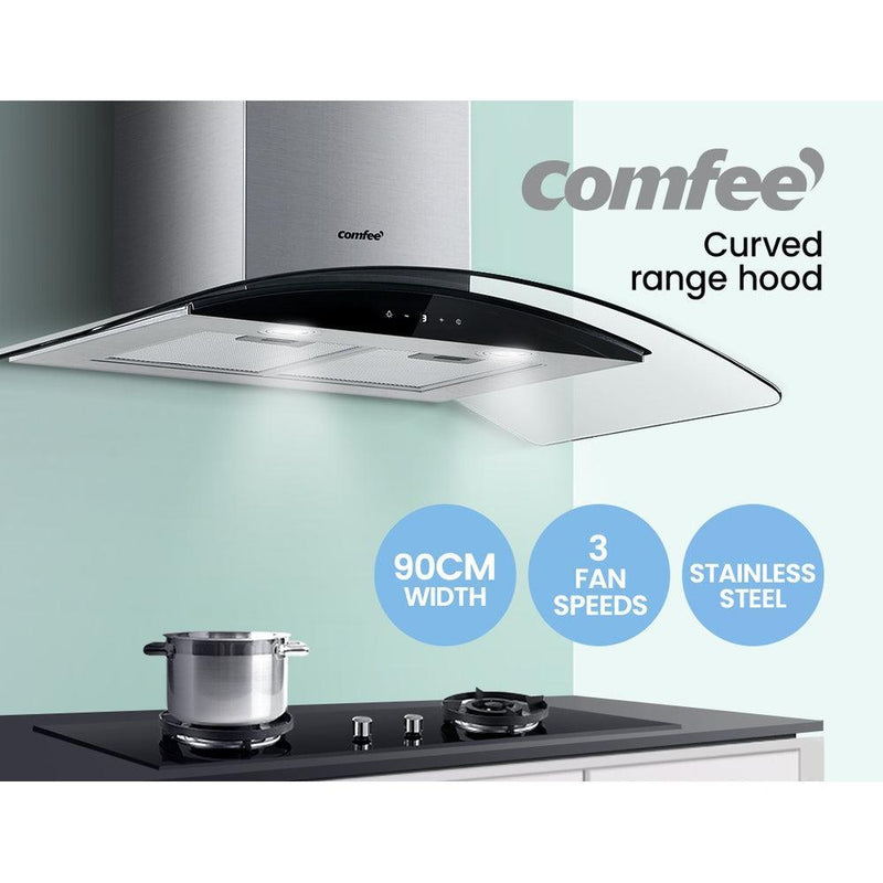 Comfee Rangehood 900mm Range Hood Stainless Steel LED Glass Home Kitchen Canopy - John Cootes