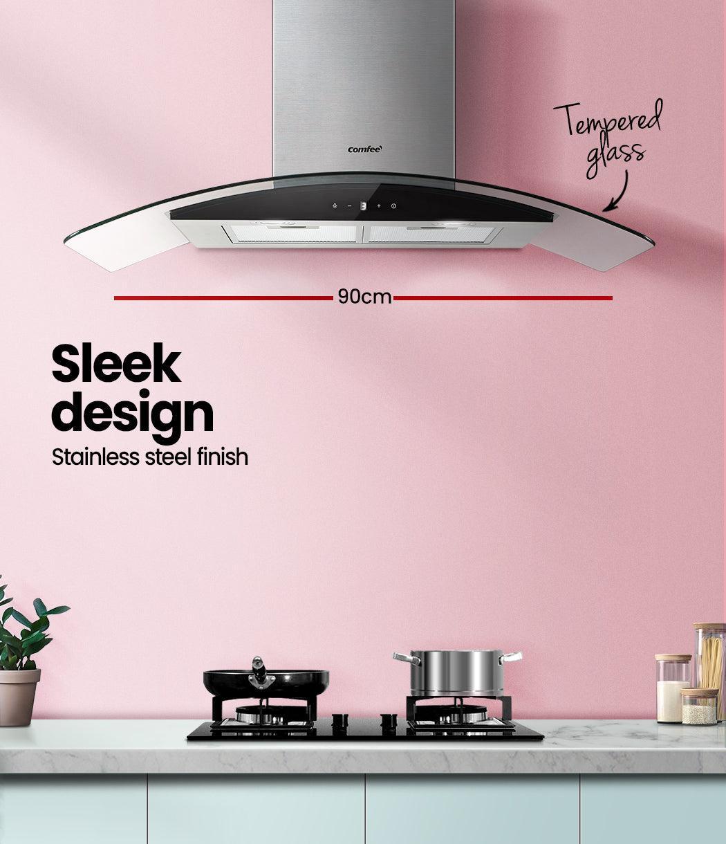 Comfee Rangehood 900mm Range Hood Stainless Steel LED Glass Home Kitchen Canopy - John Cootes