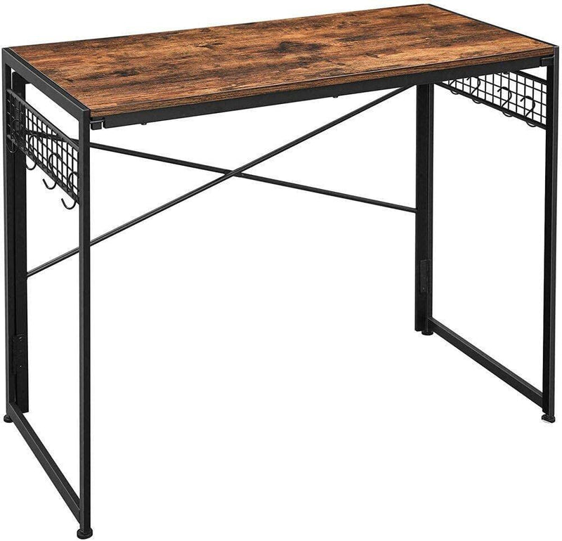 Computer Desk with 8 Hooks Rustic Brown and Black - John Cootes