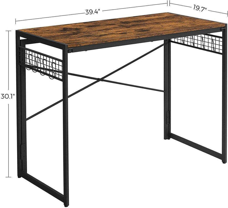 Computer Desk with 8 Hooks Rustic Brown and Black - John Cootes