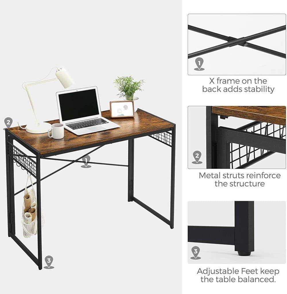 Computer Desk with 8 Hooks Rustic Brown and Black - John Cootes