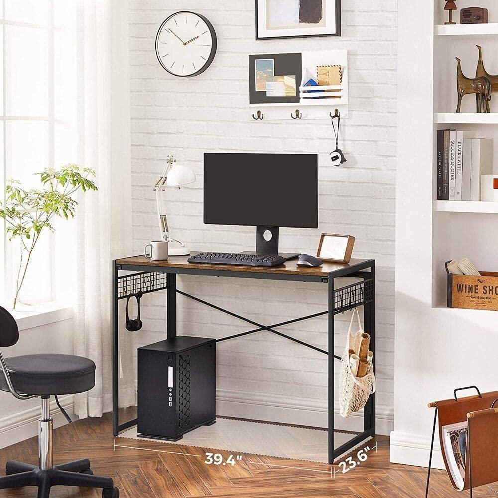 Computer Desk with 8 Hooks Rustic Brown and Black - John Cootes