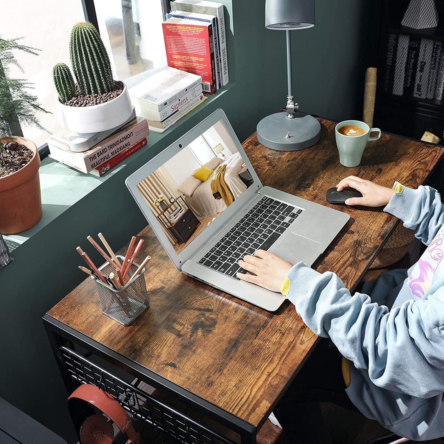 Computer Desk with 8 Hooks Rustic Brown and Black - John Cootes