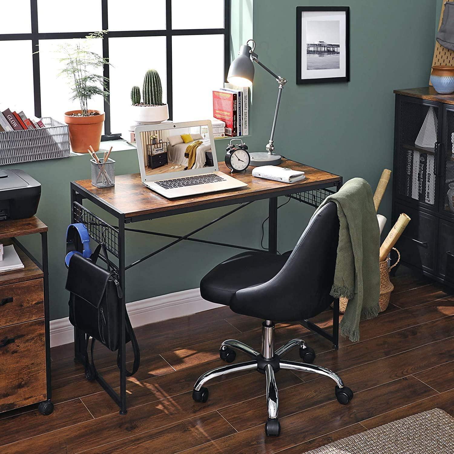 Computer Desk with 8 Hooks Rustic Brown and Black - John Cootes