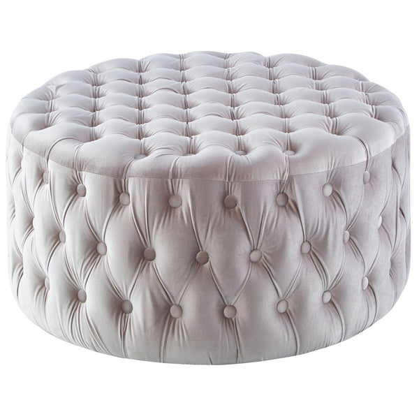Cosmos Tufted Velvet Fabric Round Ottoman Footstools - Beige - John Cootes