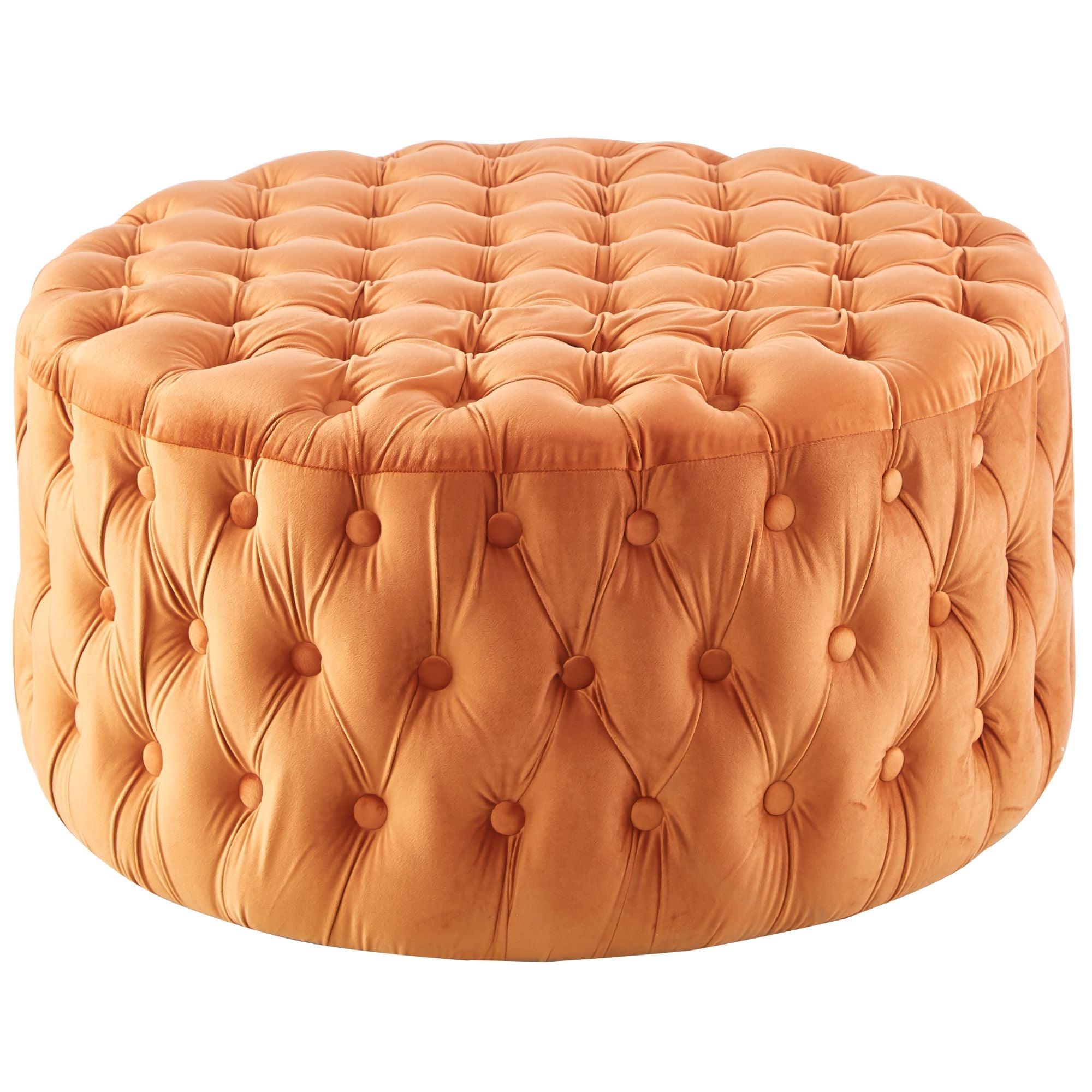 Cosmos Tufted Velvet Fabric Round Ottoman Footstools - Cinnamon - John Cootes