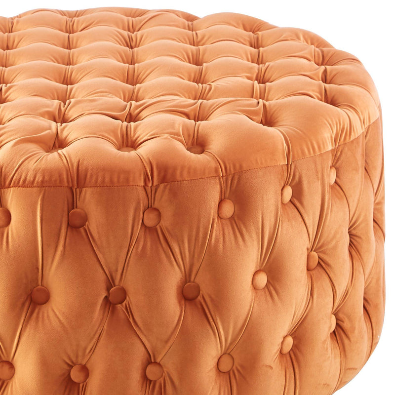Cosmos Tufted Velvet Fabric Round Ottoman Footstools - Cinnamon - John Cootes