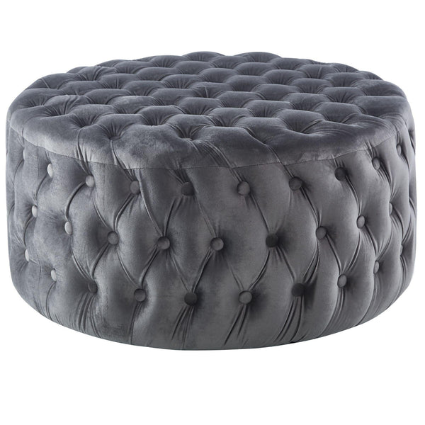 Cosmos Tufted Velvet Fabric Round Ottoman Footstools - Grey - John Cootes