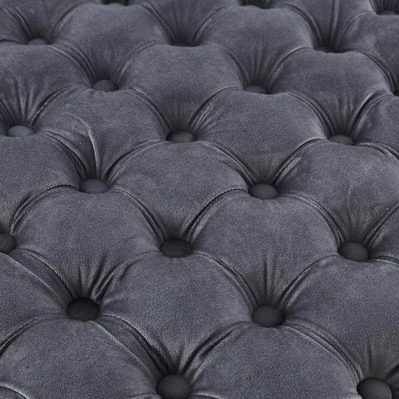 Cosmos Tufted Velvet Fabric Round Ottoman Footstools - Grey - John Cootes