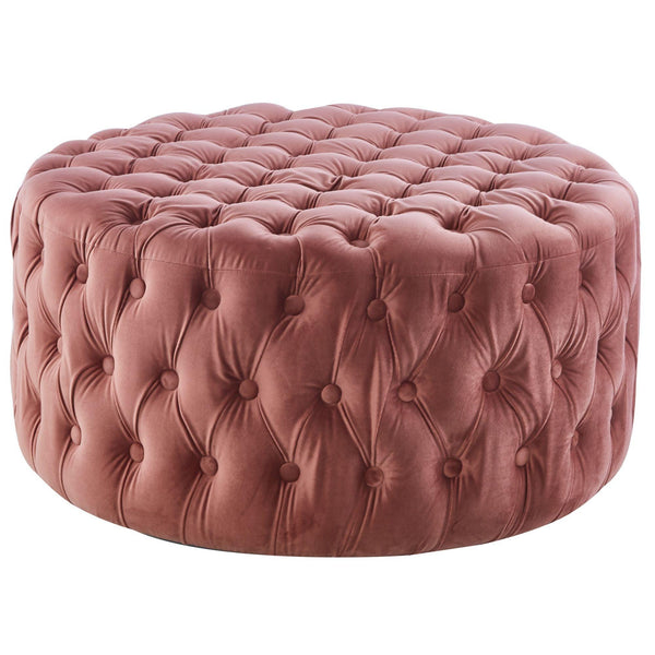 Cosmos Tufted Velvet Fabric Round Ottoman Footstools - Rose Pink - John Cootes