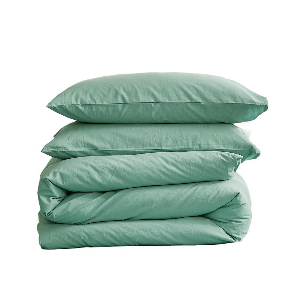 Cosy Club Duvet Cover Quilt Set Flat Cover Pillow Case Essential Green Double - John Cootes