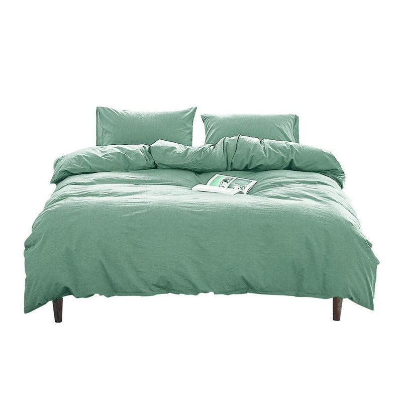 Cosy Club Duvet Cover Quilt Set Flat Cover Pillow Case Essential Green Double - John Cootes