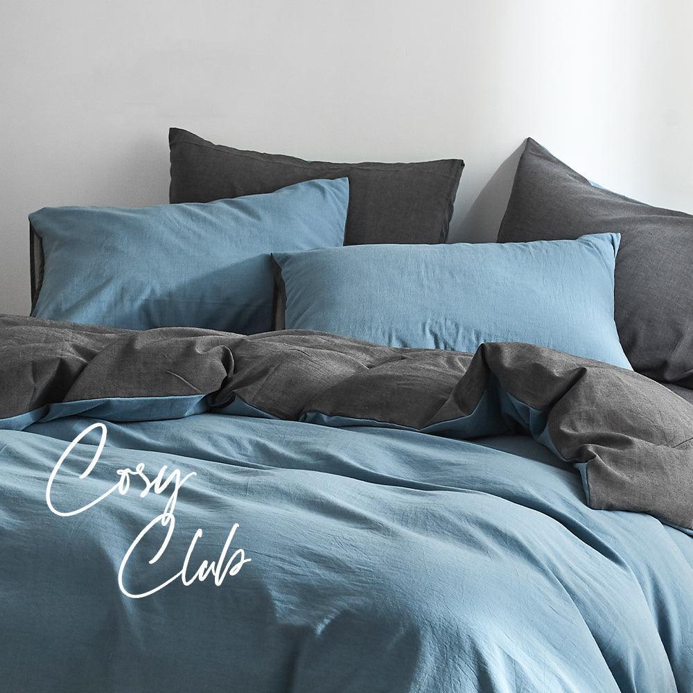 Cosy Club Quilt Cover Set Cotton Duvet Double Blue Dark Blue - John Cootes